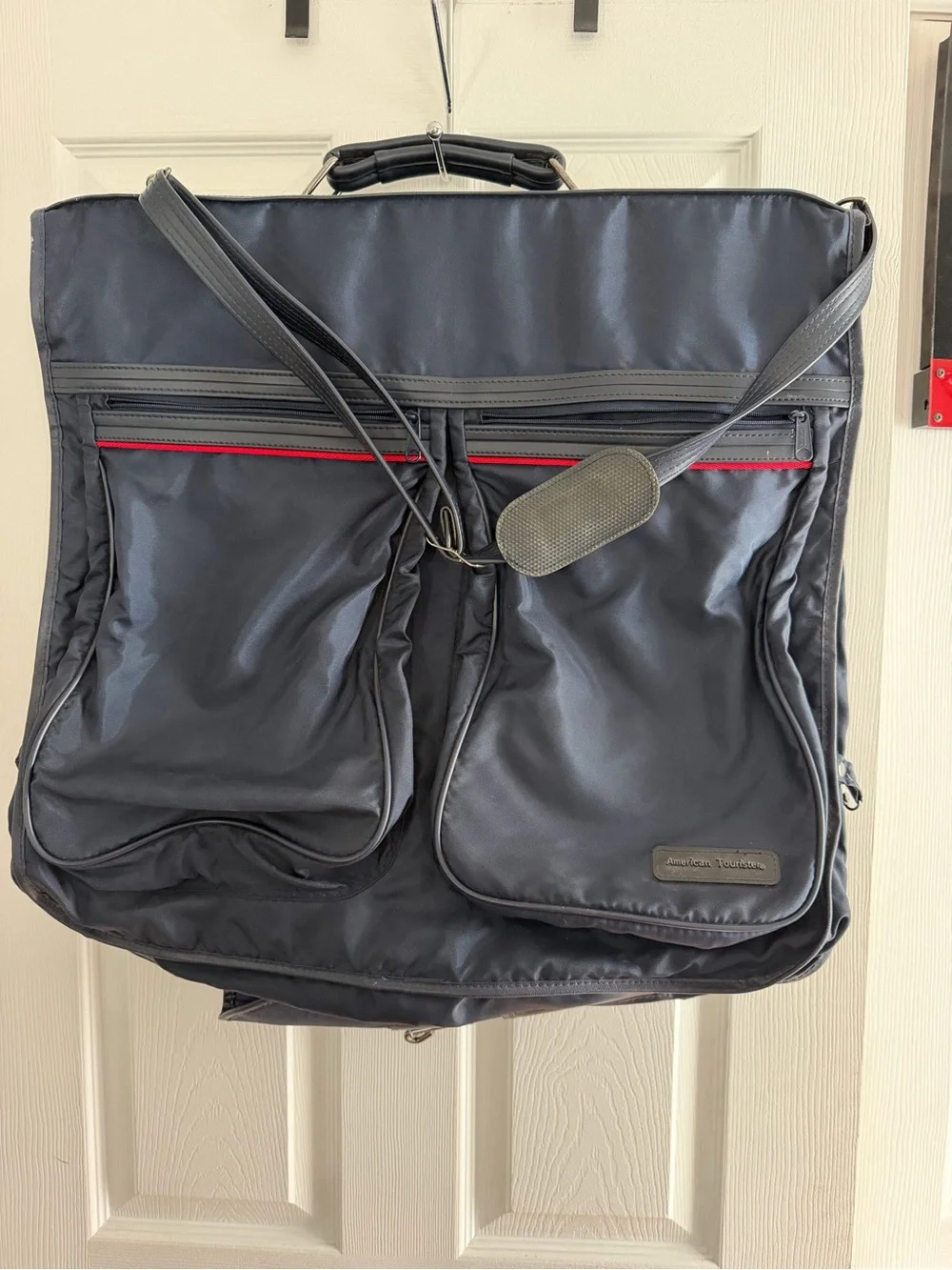 American Tourister Black Garment Bag with Red Zipper Accent